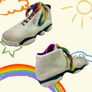 Air Jordan Girls 6.5Y White & Rainbow Laces Horizon GG 819848 Basketball Shoes